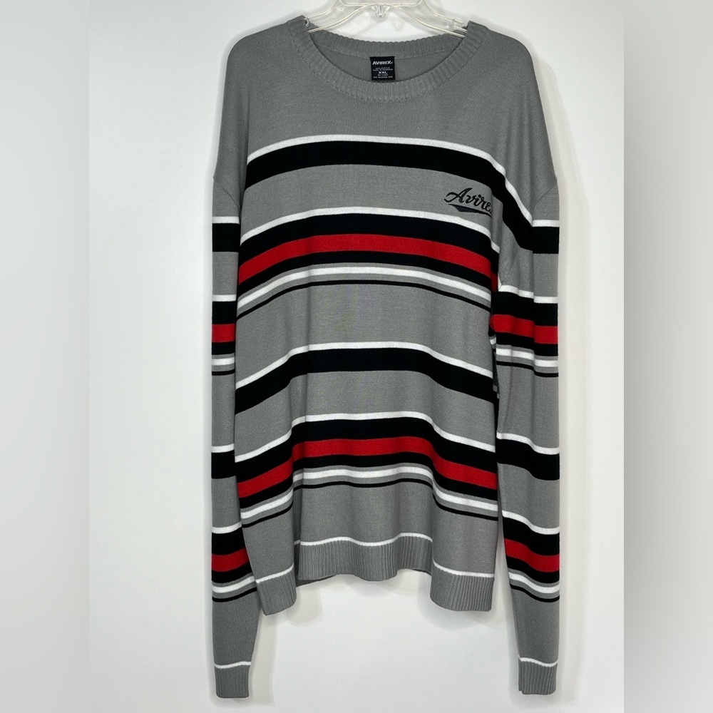 Avirex Long Sleeve Gray Black Red‎ White Men's Knit Pullover Sweater XXL